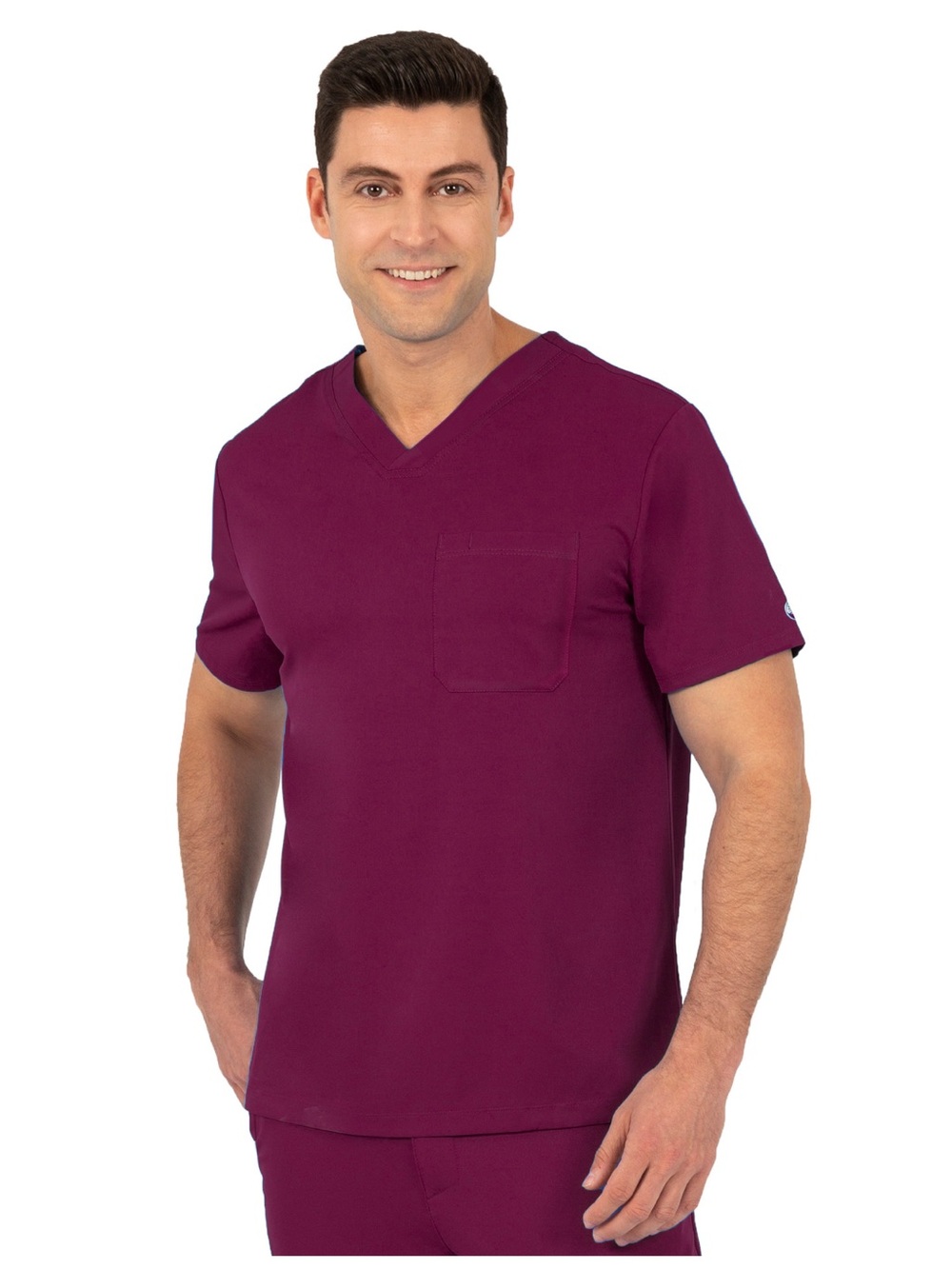 healing hands Men’s V-Neck Scrub Top in Plum